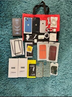 Apple iPhone & Accessories Bundle with Blue iPhone - Apple